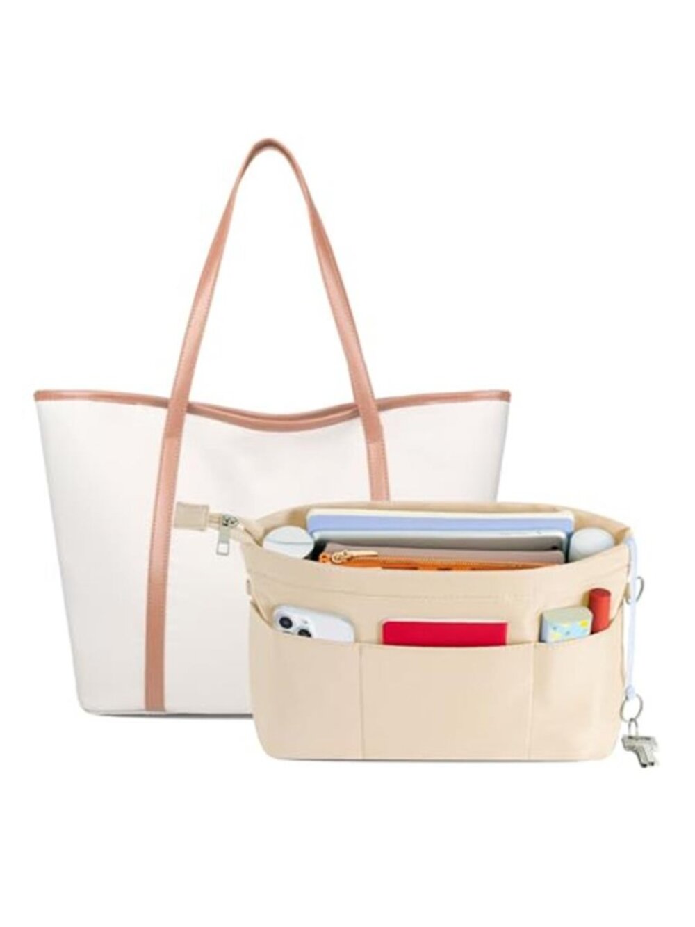 Purse Organizer INSERT with Zipped Top for Tote Bag Handbag Shaper